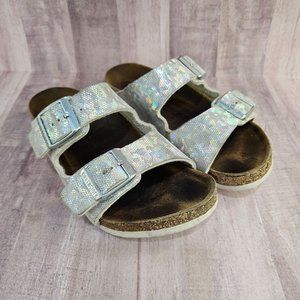 Birkenstock Girls Size 33 Holographic Sparkle Arizona Slip On Sandals Shoes